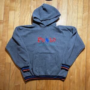 90s Vintage Polo Ralph Lauren Hoodie Sweatshirt Mens XL Gray Big Logo